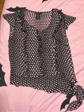 Anne Carson Pink Polka Dot Ruffle Tie-Hem Blouse